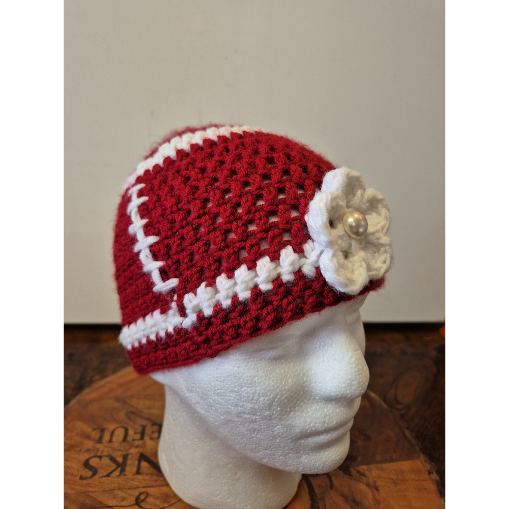 Crochet Beanie for Women With Flower & Football Design #715g